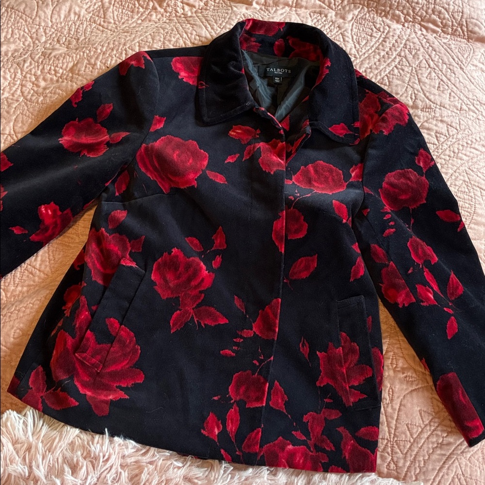 Talbots Black and Red Floral Blazer
